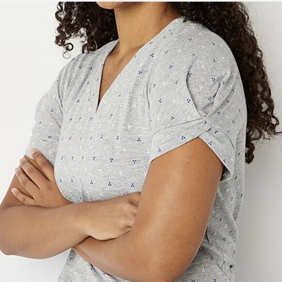 Liz Claiborne Womens V-Neck Short Sleeve T-Shirt / Lt. Grey Dot / Size M (NWT) - Picture 2 of 7